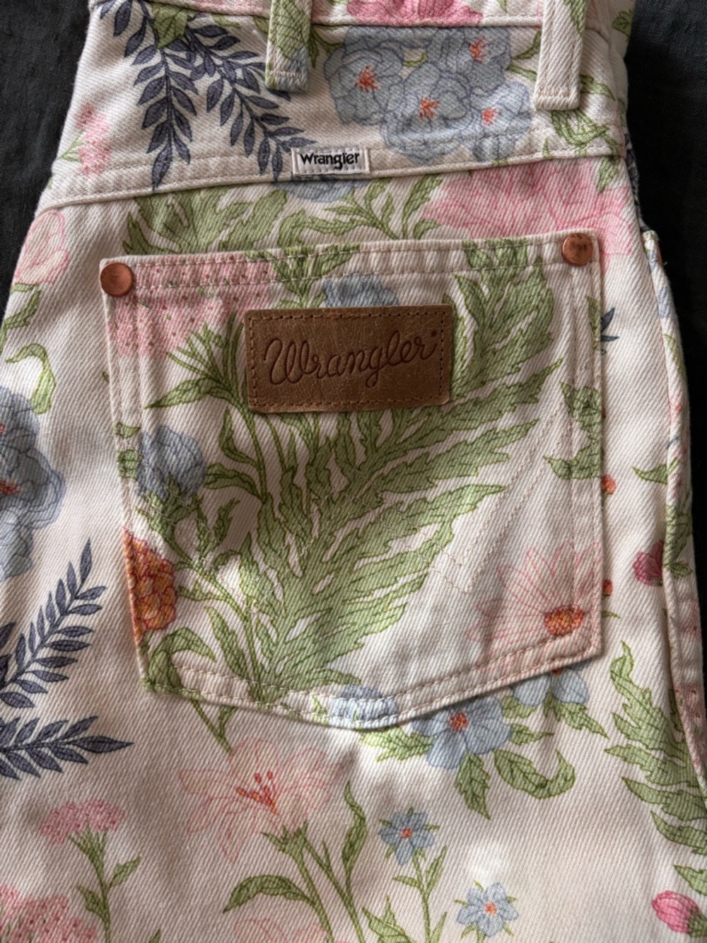 Wrangler x Free People Floral Jeans.
The Hem  altered to a raw edge. 27X30